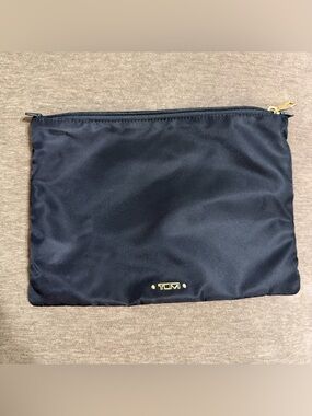 TUMI Black and Gold Nylon Travel Pouch Toiletries Cosmetic Bag